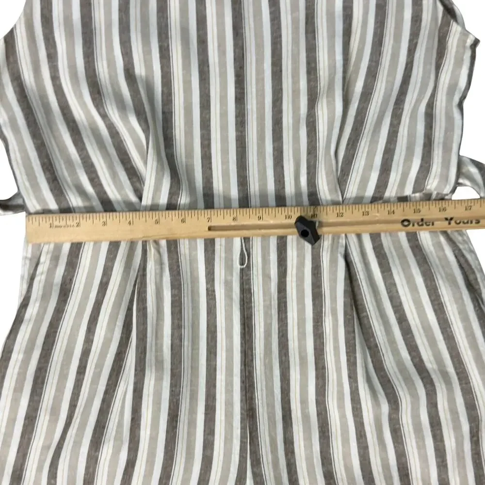 Calvin Klein White Beige Mock Neck Pinstripe Linen Blend Cropped Jumpsuit sz 12 - Picture 7 of 16